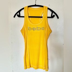 Bebe Logo Racerback Ribbed Tank Top Yellow Size Medium